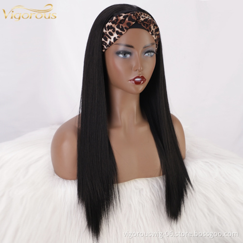 Private Label Hot Sale Cheap Bone Straight Synthetic Hair Wigs Black Color Headband Wigs For Black Women Synthetic Hair